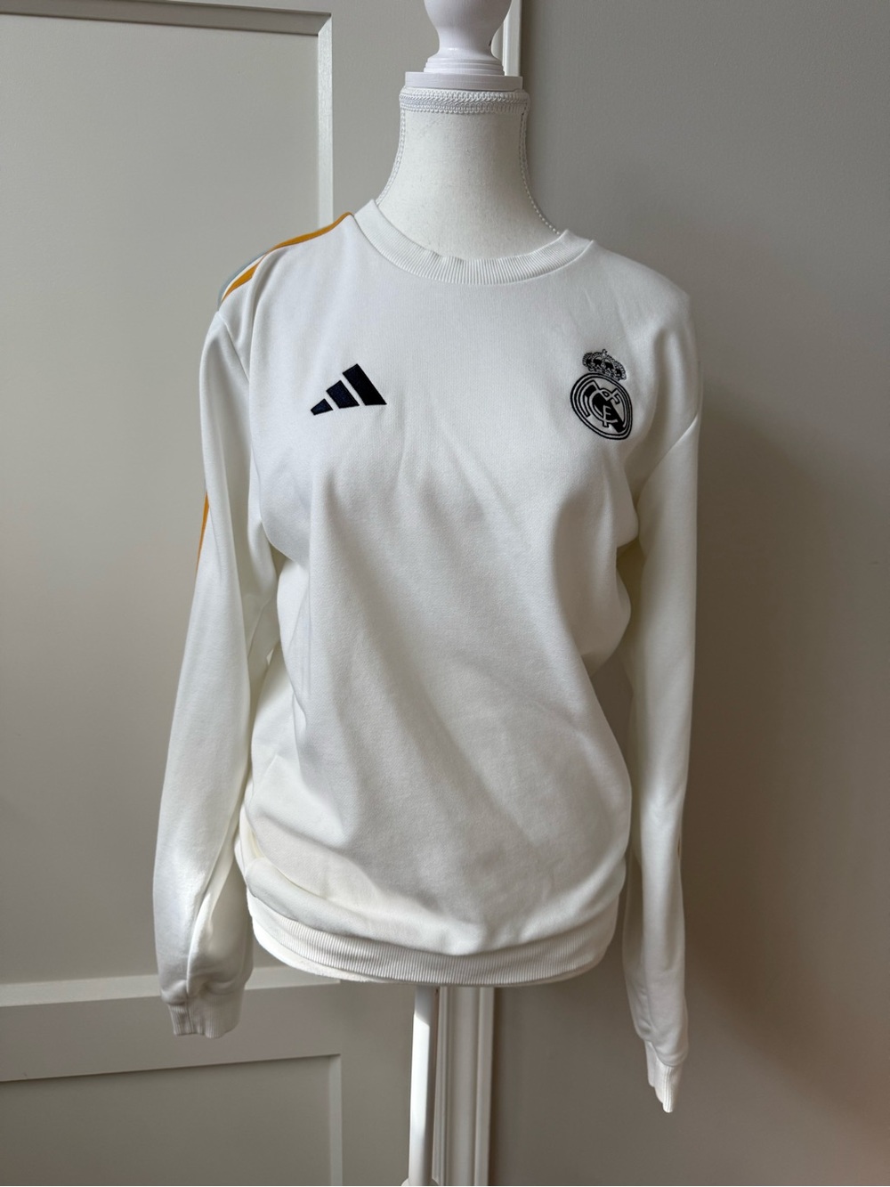 adidas White Real Madrid Crewneck Sweatshirt with Gold Accent